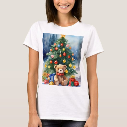 Feestelijke Kerst Teddybeer Print T-shirt – Holid (Voorkant)