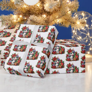 Feestelijke Kerst tegeltje eenhoorn Cadeaupapier