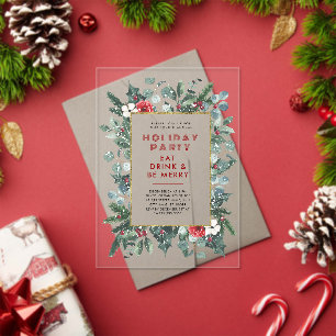 Feestelijke Kerst Thema Bloemen Lijst Vakantie Par Acryl Uitnodigingen