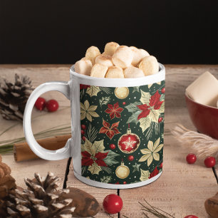 Feestelijke Kerst Thema Poinsettia Patroon Koffiemok