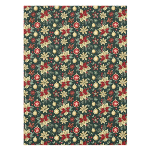Feestelijke Kerst Thema Poinsettia Patroon Tafelkleed (Voorkant)