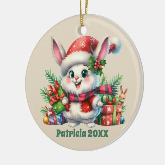 Feestelijke Kerst toevoegen naam datum bericht Bun Keramisch Ornament (Links)