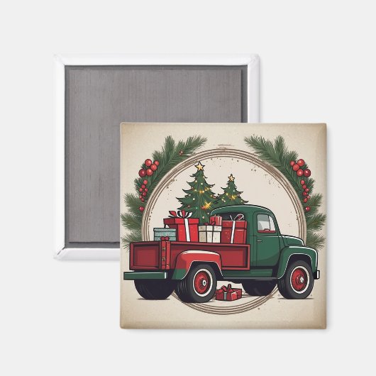 Feestelijke Kerst Truck met Bomen & Geschenken Magneet (Voorkant / Achterkant)