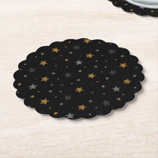Feestelijke Kerst & Vakantie Decor – Scribble Star Kartonnen Onderzetters (Gekanteld)