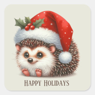 Feestelijke Kerst Vakantie egel tekst toevoegen Vierkante Sticker