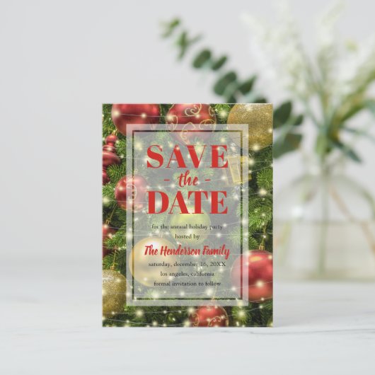 feestelijke kerst | Vakantiepartij Opslaan datum Uitnodiging Briefkaart (Staand voorkant)