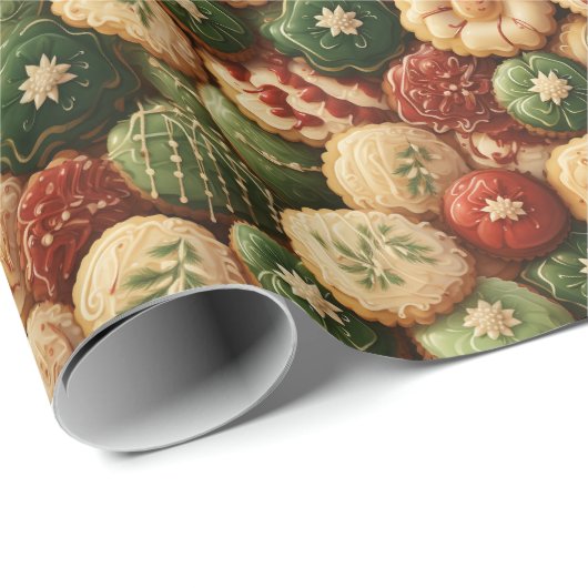 Feestelijke kerst versierde koekjes cadeaupapier (Rol Hoek)