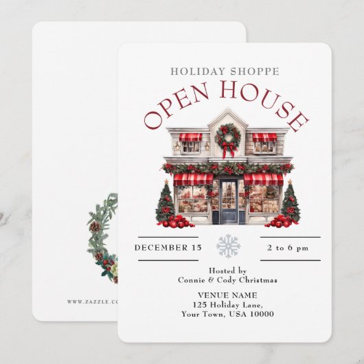 FEESTELIJKE KERST VERSIERDE WINKEL OPEN HUIS KAART (Voorkant / Achterkant)