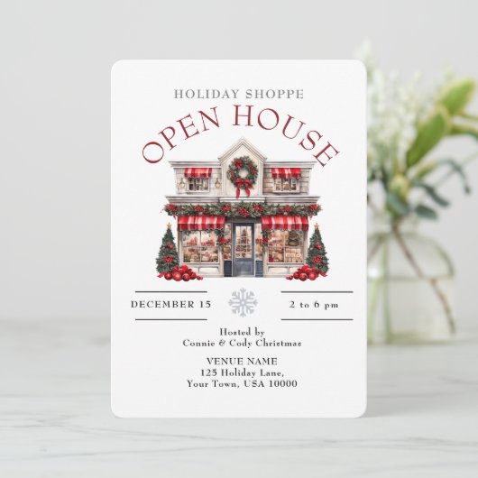 FEESTELIJKE KERST VERSIERDE WINKEL OPEN HUIS KAART (Staand voorkant)