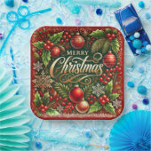 Feestelijke Kerst Vierkant Papier Borden Papieren Bordje (Feest)