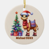 Feestelijke Kerst voeg naam jaar bericht toe Camel Keramisch Ornament (Voorkant)