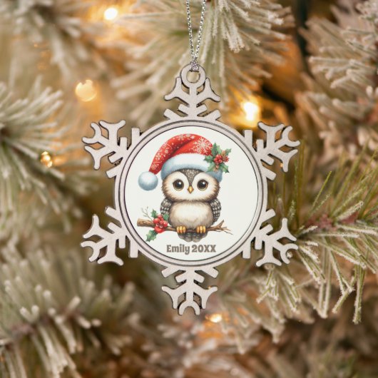 Feestelijke kerst voeg naam jaar uil toe tin sneeuwvlok ornament (Boom)