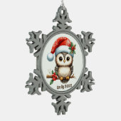 Feestelijke kerst voeg naam jaar uil toe tin sneeuwvlok ornament (Links)