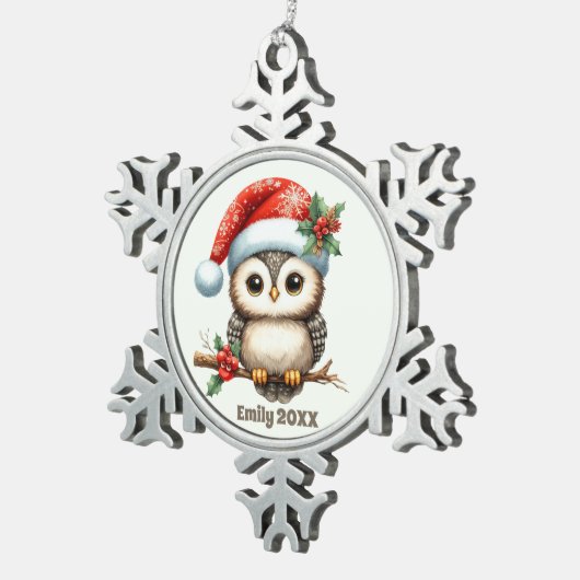Feestelijke kerst voeg naam jaar uil toe tin sneeuwvlok ornament (Rechts)
