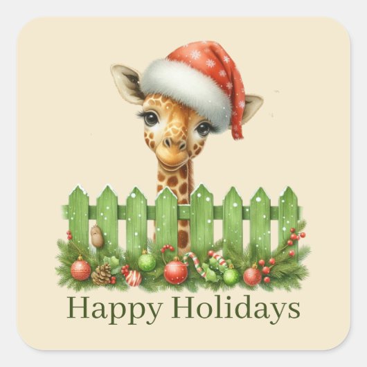 Feestelijke Kerst Voeg tekst giraffe toe Vierkante Sticker (Voorkant)