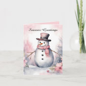 Feestelijke Kerst voeg tekst sneeuwpop waterverf Feestdagen Kaart (Voorkant)