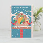 Feestelijke Kerst Vogelhuis Plat Kerstkaart (Staand voorkant)