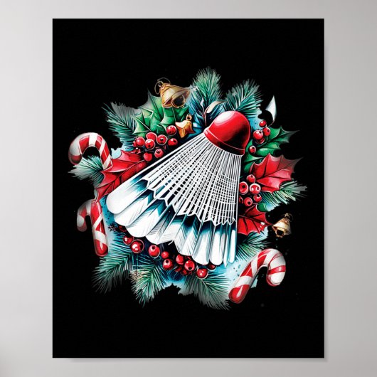 Feestelijke kerst voor badmintonliefhebbers, Kerst Poster (Voorkant)