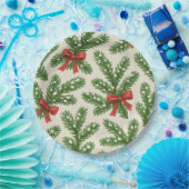 Feestelijke kerst voor tak en rood lint papieren bordje (Feest)