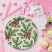 Feestelijke kerst voor tak en rood lint papieren bordje (Feest)