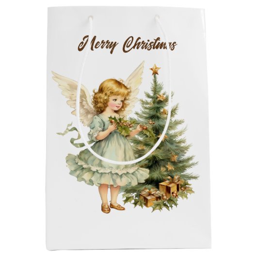 Feestelijke Kerst waterverf Angel tekst toevoegen  Medium Cadeauzakje (Voorkant)