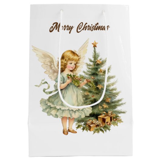 Feestelijke Kerst waterverf Angel tekst toevoegen  Medium Cadeauzakje (Achterkant)