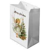 Feestelijke Kerst waterverf Angel tekst toevoegen Medium Cadeauzakje (Achterkant Gekanteld)