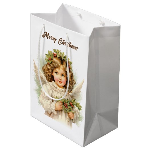 Feestelijke Kerst waterverf Angel tekst toevoegen Medium Cadeauzakje (Achterkant Gekanteld)