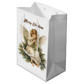 Feestelijke Kerst waterverf Angel tekst toevoegen Medium Cadeauzakje (Achterkant Gekanteld)