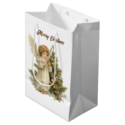 Feestelijke Kerst waterverf Angel tekst toevoegen Medium Cadeauzakje (Voorkant Gekanteld)