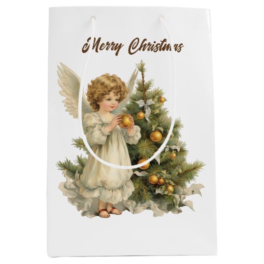 Feestelijke Kerst waterverf Angel tekst toevoegen Medium Cadeauzakje (Voorkant)