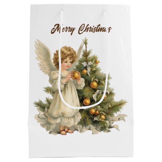 Feestelijke Kerst waterverf Angel tekst toevoegen Medium Cadeauzakje (Achterkant)