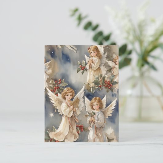 Feestelijke Kerst waterverf Angels Feestdagenkaart (Staand voorkant)