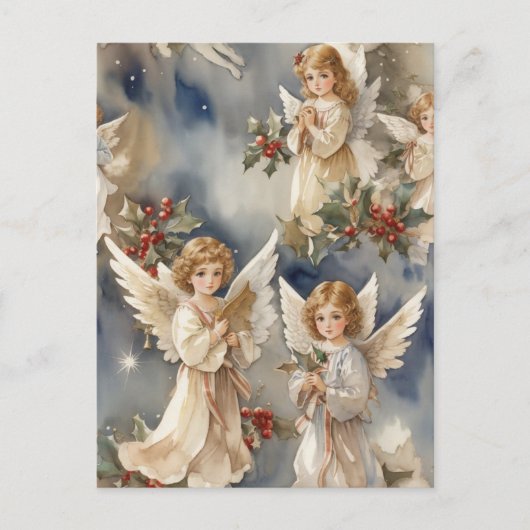 Feestelijke Kerst waterverf Angels Feestdagenkaart (Voorkant)