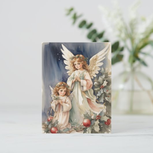 Feestelijke Kerst waterverf Angels Feestdagenkaart (Staand voorkant)