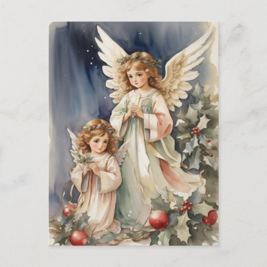 Feestelijke Kerst waterverf Angels Feestdagenkaart (Voorkant)