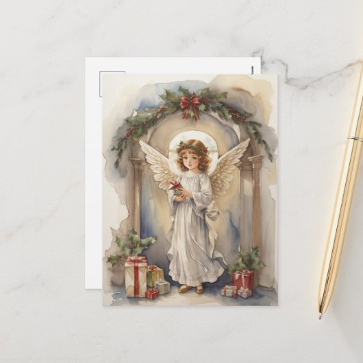 Feestelijke Kerst waterverf Angels Vakantie Feestdagenkaart (Voorkant / Achterkant in situ)
