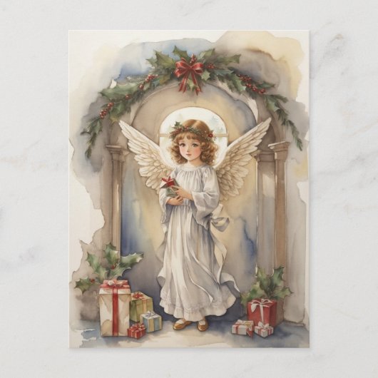 Feestelijke Kerst waterverf Angels Vakantie Feestdagenkaart (Voorkant)