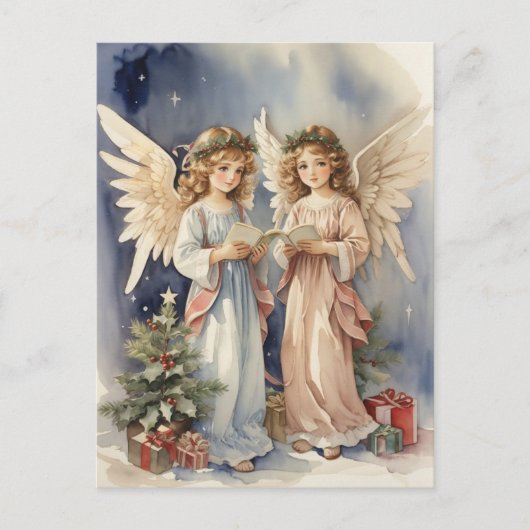 Feestelijke Kerst waterverf Angels Vakantie Feestdagenkaart (Voorkant)