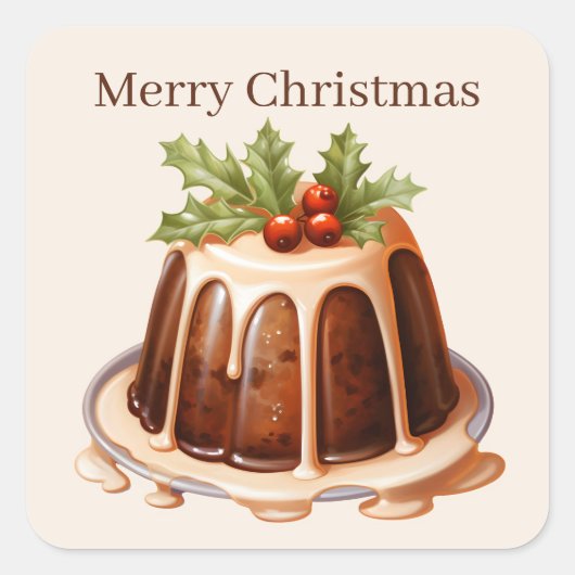 Feestelijke kerst waterverf cake tekst toevoegen vierkante sticker (Voorkant)