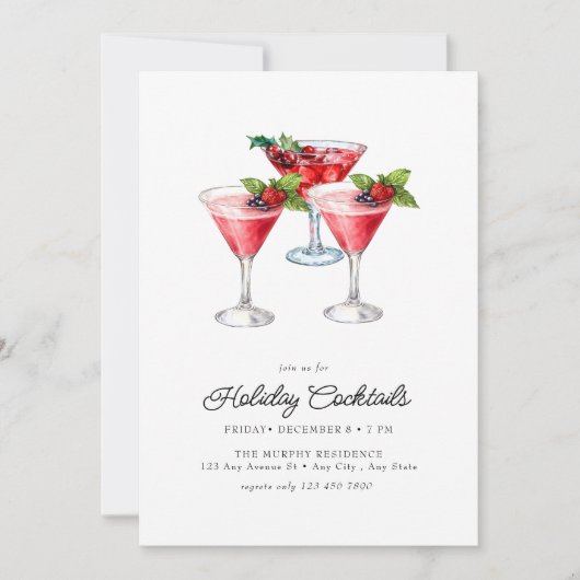 Feestelijke Kerst Waterverf Cocktail Party Invi Kaart (Voorkant)
