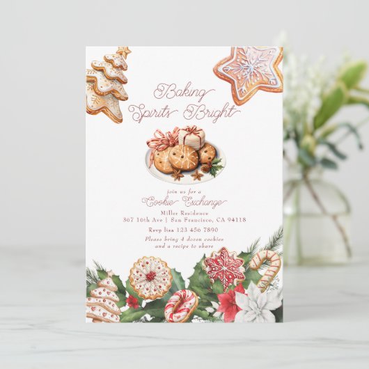 Feestelijke kerst Waterverf Cookie Exchange Kaart (Staand voorkant)