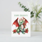 Feestelijke Kerst waterverf drakenfantasie Feestdagenkaart (Staand voorkant)