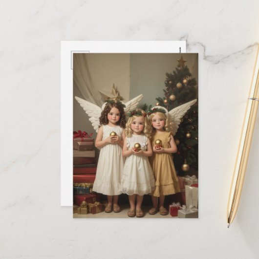 Feestelijke Kerst waterverf engelen Vakantie  Feestdagenkaart (Voorkant / Achterkant in situ)