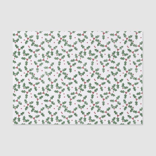 Feestelijke Kerst Waterverf Holly Tissuepapier (Voorkant)