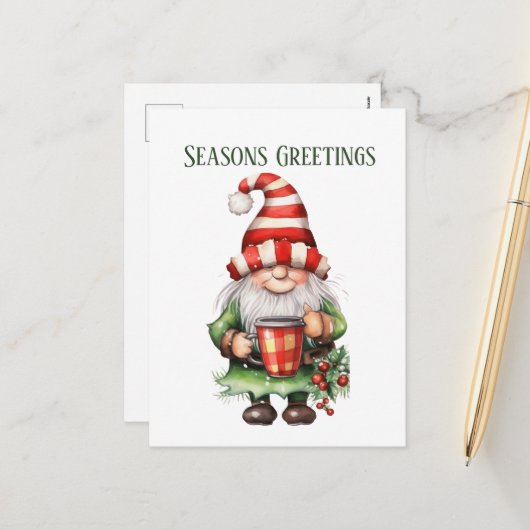 Feestelijke Kerst waterverf kabouter tekst toevoeg Feestdagenkaart (Voorkant / Achterkant in situ)