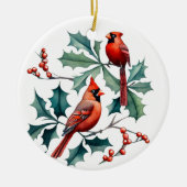Feestelijke kerst waterverf kardinalen tekst toevo keramisch ornament (Voorkant)