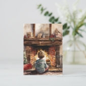 Feestelijke Kerst waterverf open haard kind Briefkaart (Staand voorkant)