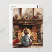 Feestelijke Kerst waterverf open haard kind Briefkaart (Voorkant / Achterkant)