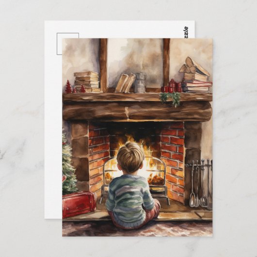Feestelijke Kerst waterverf open haard kind Briefkaart (Voorkant / Achterkant)